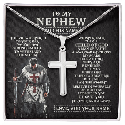 Stainless Cross Necklace Stainless Steel | 1 | Personalized To My Nephew From Uncle Aunt Necklace I Am The Storm Knight Templar Birthday Gifts For Nephew Christian Christmas Custom Gift Box Message Card | https://siriusteestore.