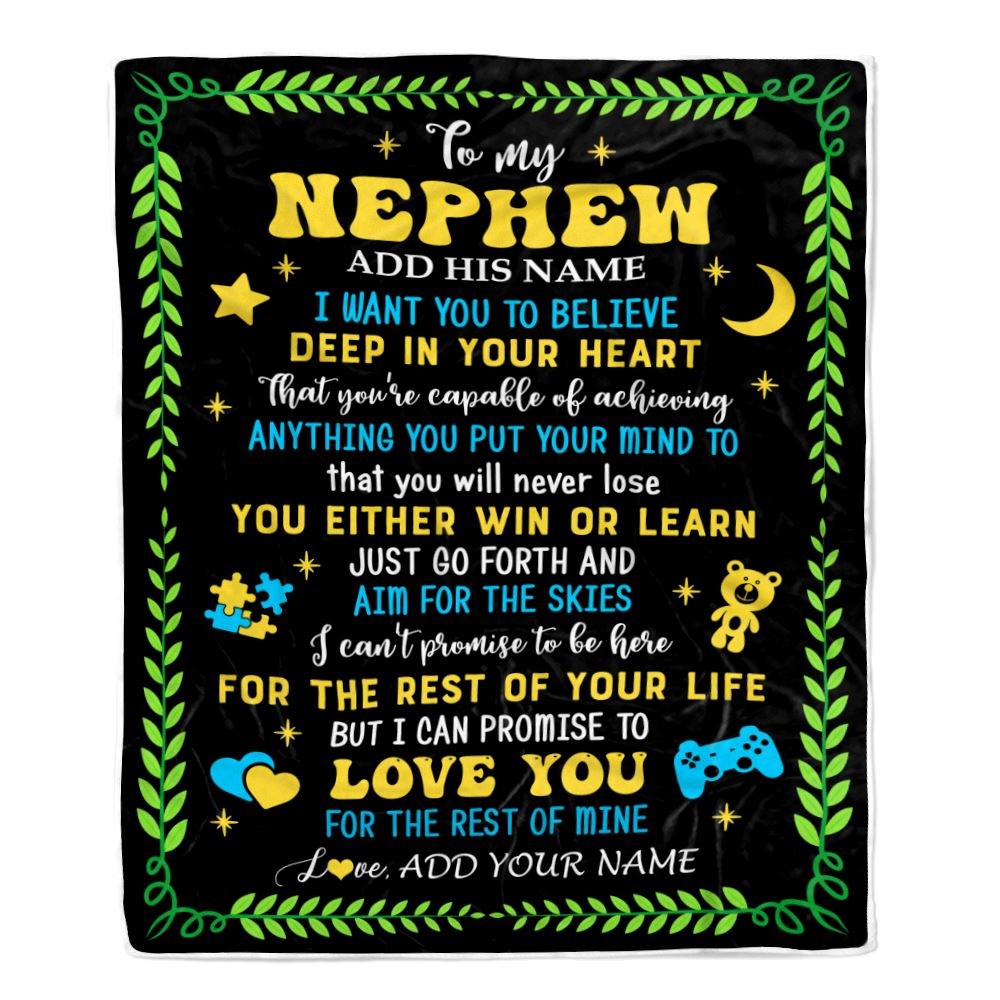 Personalized To My Nephew Gift Blanket From Aunt Uncle Auntie Letter Sleep Cute Nephew Birthday Idea Graduation Christmas Customized Fleece Throw Blanket | siriusteestore