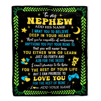 Personalized To My Nephew Gift Blanket From Aunt Uncle Auntie Letter Sleep Cute Nephew Birthday Idea Graduation Christmas Customized Fleece Throw Blanket | siriusteestore