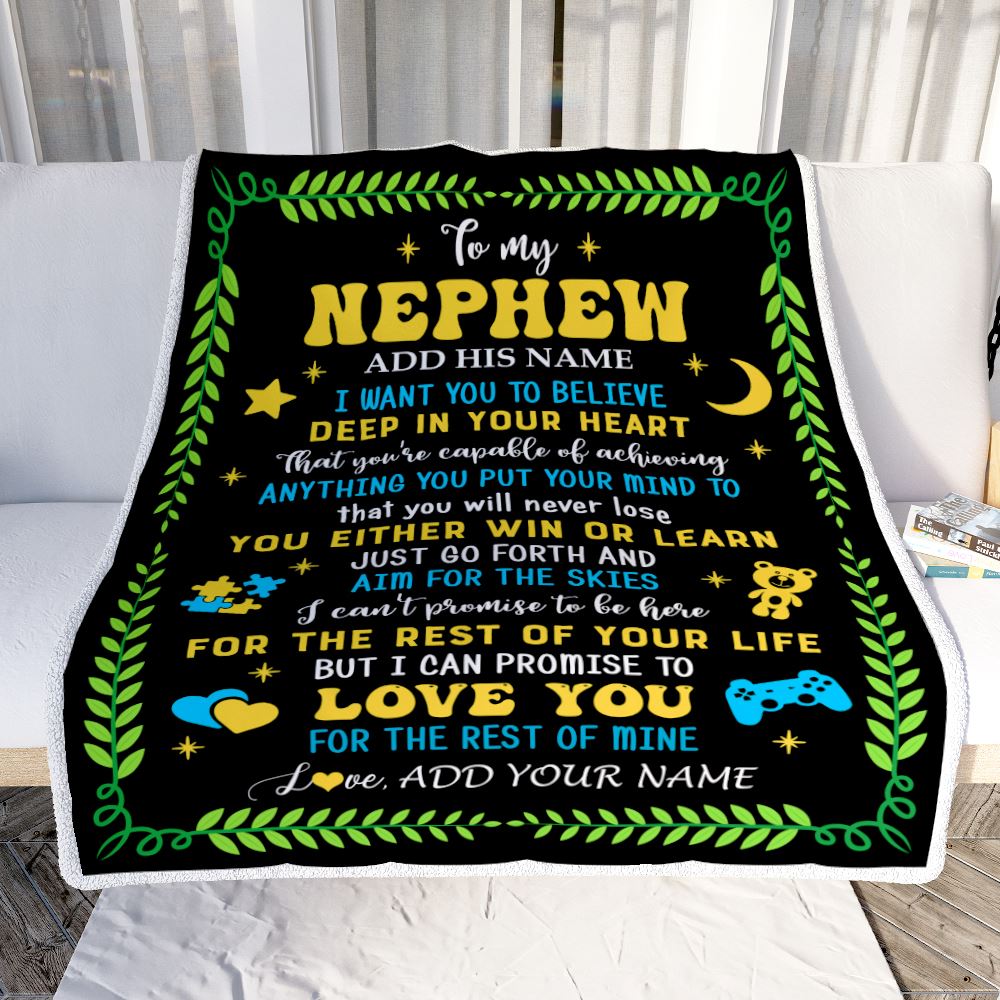 Personalized To My Nephew Gift Blanket From Aunt Uncle Auntie Letter Sleep Cute Nephew Birthday Idea Graduation Christmas Customized Fleece Throw Blanket | siriusteestore