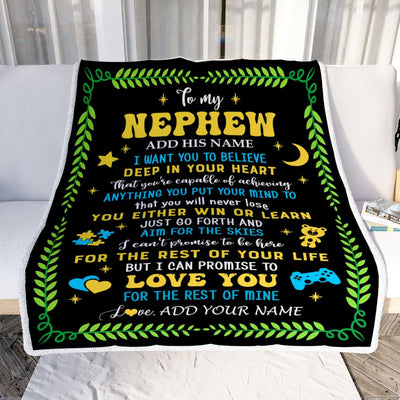Personalized To My Nephew Gift Blanket From Aunt Uncle Auntie Letter Sleep Cute Nephew Birthday Idea Graduation Christmas Customized Fleece Throw Blanket | siriusteestore
