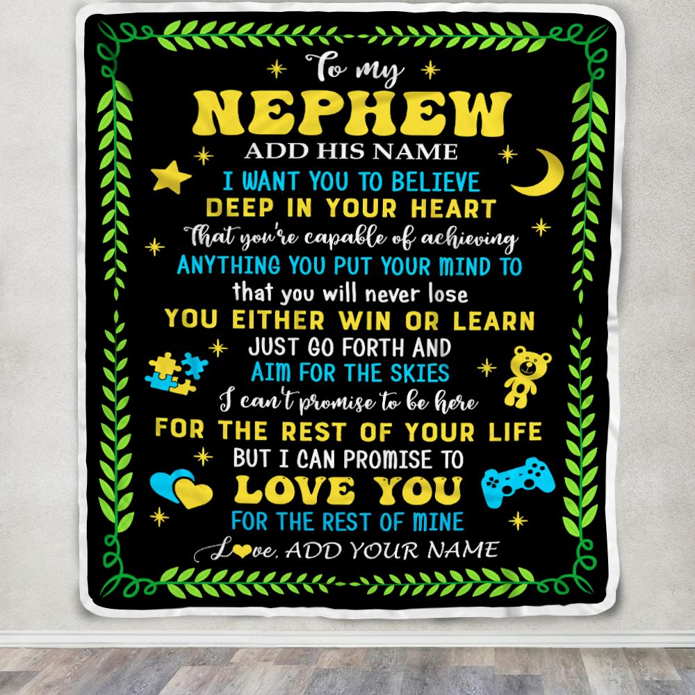 Personalized To My Nephew Gift Blanket From Aunt Uncle Auntie Letter Sleep Cute Nephew Birthday Idea Graduation Christmas Customized Fleece Throw Blanket | siriusteestore