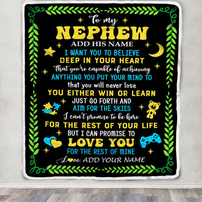 Personalized To My Nephew Gift Blanket From Aunt Uncle Auntie Letter Sleep Cute Nephew Birthday Idea Graduation Christmas Customized Fleece Throw Blanket | siriusteestore