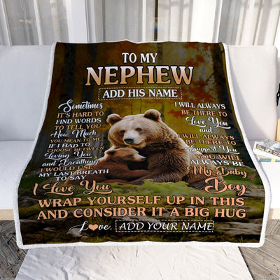 Personalized To My Nephew Gift Blanket From Aunt Uncle Sometimes It's Hard Bear Nephew Birthday Gifts Graduation Christmas Customized Fleece Throw Blanket | siriusteestore