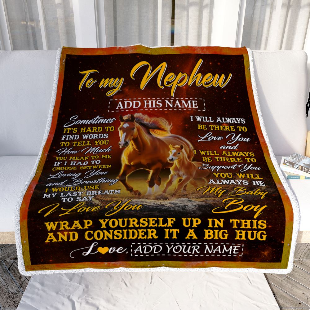 Personalized To My Nephew Gift Blanket From Aunt Uncle Sometimes It's Hard Horse Nephew Birthday Gifts Graduation Christmas Customized Fleece Throw Blanket | siriusteestore