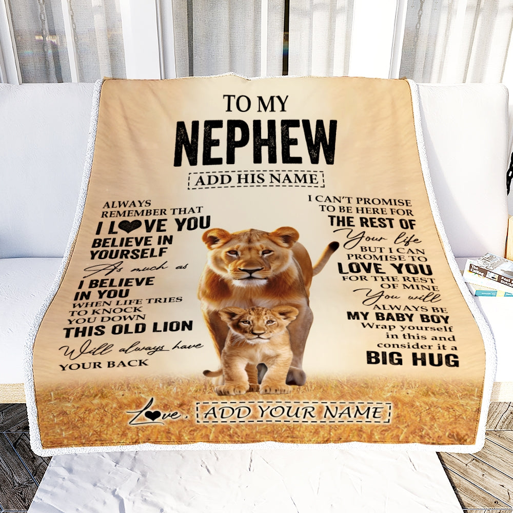 Personalized To My Nephew Gifts Blanket From Aunt Auntie Always Remember Lion Gifts For Nephew Birthday Graduation Christmas Customized Fleece Throw Blanket | siriusteestore