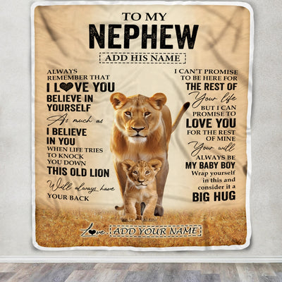 Personalized To My Nephew Gifts Blanket From Aunt Auntie Always Remember Lion Gifts For Nephew Birthday Graduation Christmas Customized Fleece Throw Blanket | siriusteestore