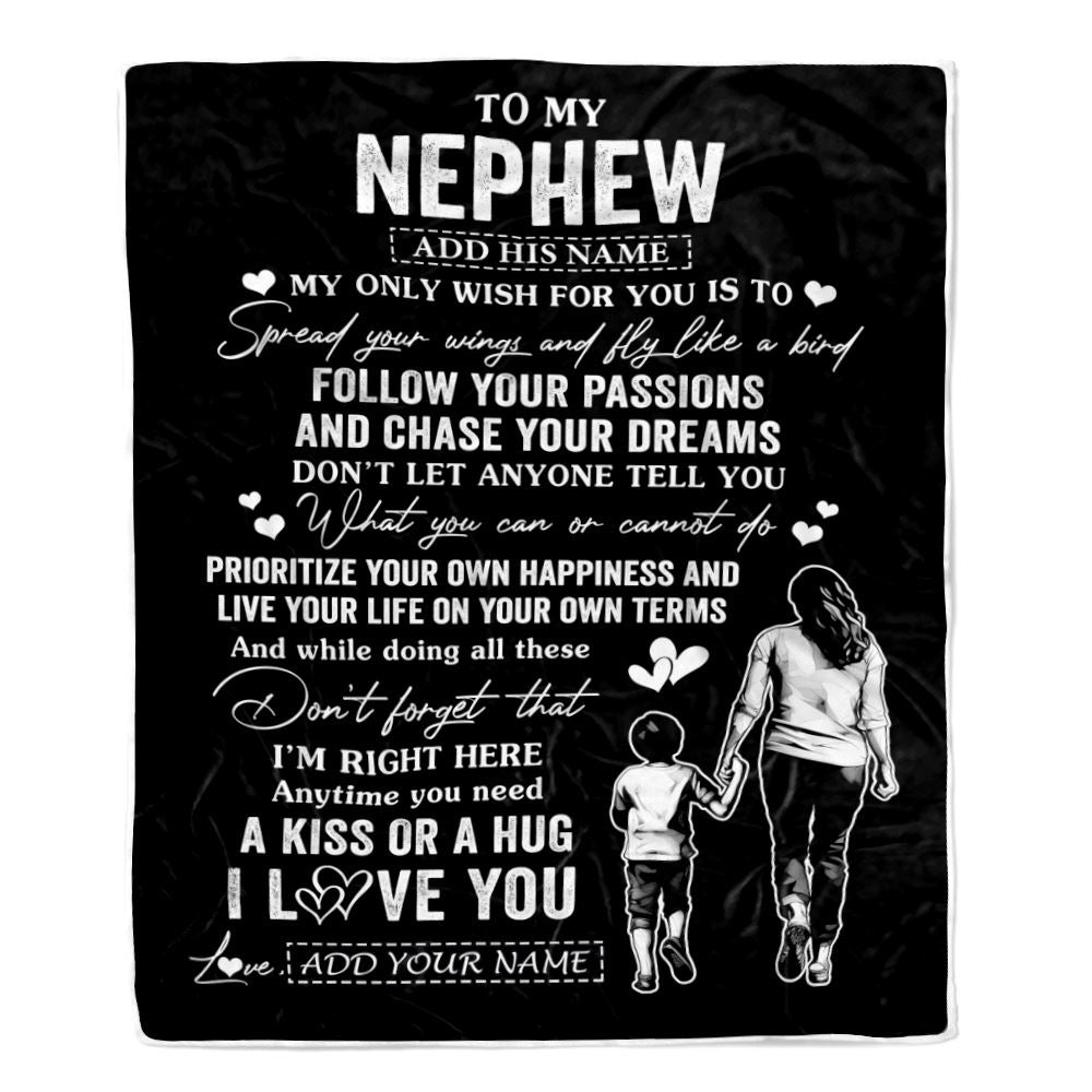Personalized To My Nephew Gifts Blanket From Aunt Auntie My Only Wish For You Nephew Birthday Gifts Graduation Christmas Customized Fleece Throw Blanket | siriusteestore