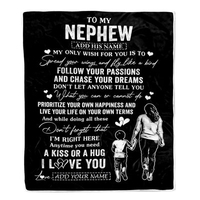 Personalized To My Nephew Gifts Blanket From Aunt Auntie My Only Wish For You Nephew Birthday Gifts Graduation Christmas Customized Fleece Throw Blanket | siriusteestore