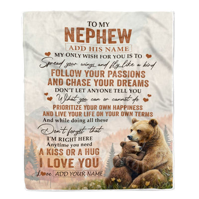 Personalized To My Nephew Gifts Blanket From Aunt Uncle Auntie Bear My Only Wish For You Nephew Birthday Gifts Graduation Christmas Fleece Throw Blanket | siriusteestore