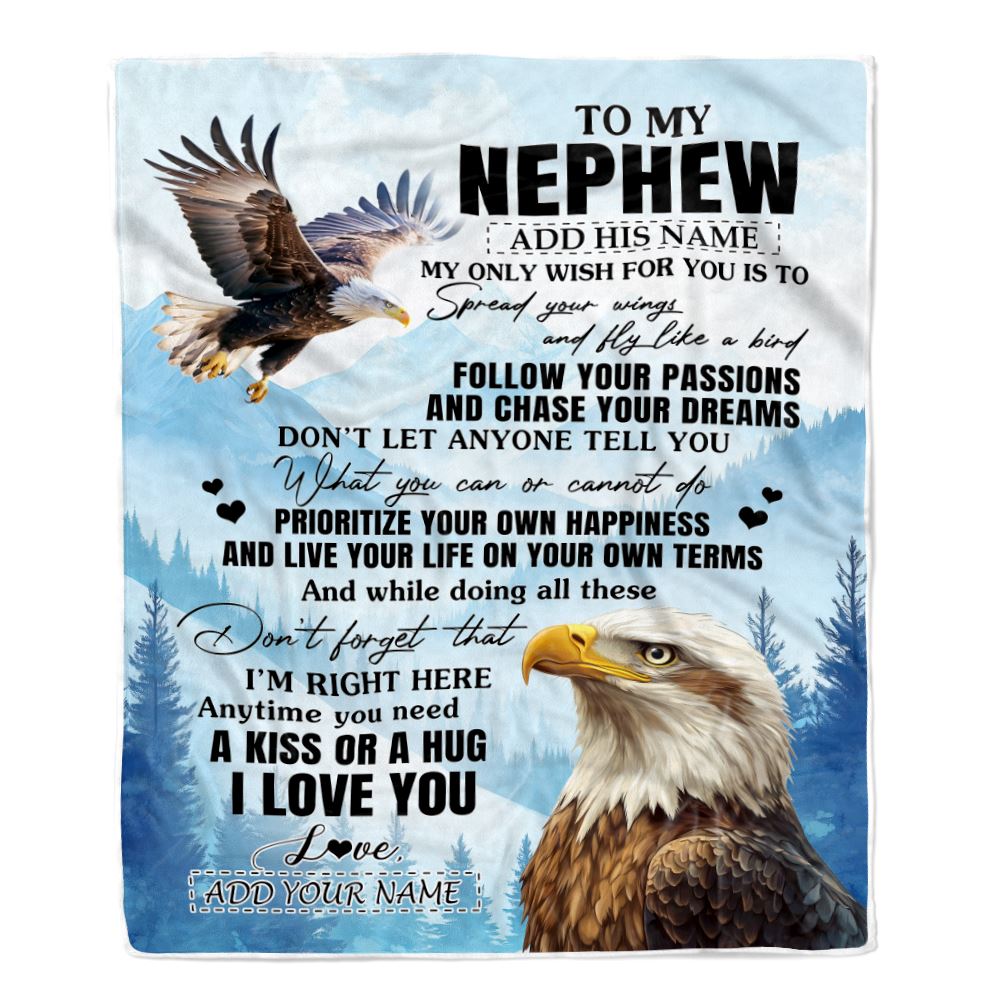 Personalized To My Nephew Gifts Blanket From Aunt Uncle Auntie Eagle My Only Wish For You Nephew Birthday Gifts Graduation Christmas Fleece Throw Blanket | siriusteestore