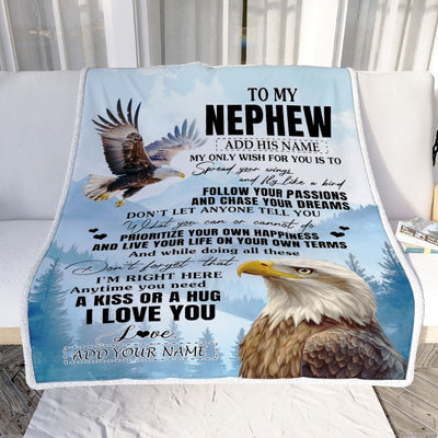 Personalized To My Nephew Gifts Blanket From Aunt Uncle Auntie Eagle My Only Wish For You Nephew Birthday Gifts Graduation Christmas Fleece Throw Blanket | siriusteestore
