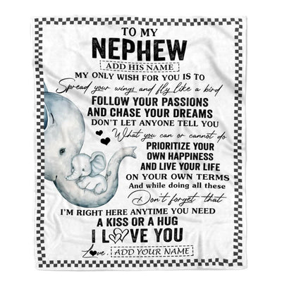 Personalized To My Nephew Gifts Blanket From Aunt Uncle Auntie Elephant My Only Wish For You Nephew Birthday Gifts Graduation Christmas Fleece Throw Blanket | siriusteestore