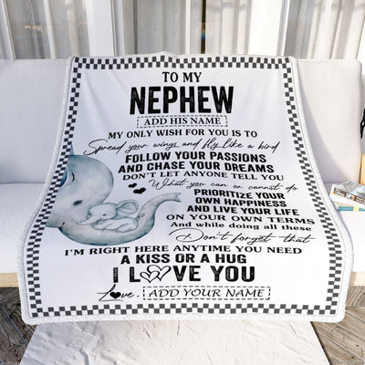 Personalized To My Nephew Gifts Blanket From Aunt Uncle Auntie Elephant My Only Wish For You Nephew Birthday Gifts Graduation Christmas Fleece Throw Blanket | siriusteestore