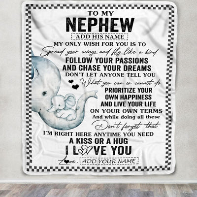 Personalized To My Nephew Gifts Blanket From Aunt Uncle Auntie Elephant My Only Wish For You Nephew Birthday Gifts Graduation Christmas Fleece Throw Blanket | siriusteestore