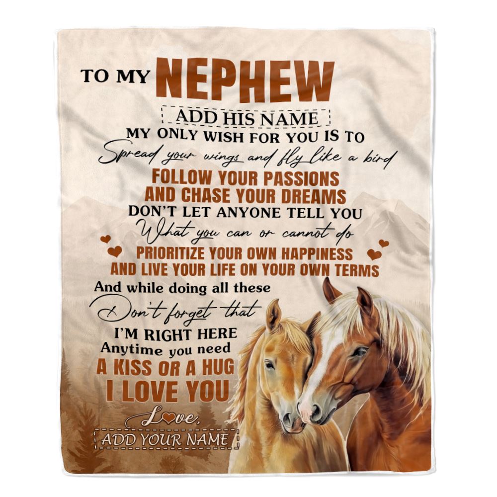 Personalized To My Nephew Gifts Blanket From Aunt Uncle Auntie Horse My Only Wish For You Nephew Birthday Gifts Graduation Christmas Fleece Throw Blanket | siriusteestore