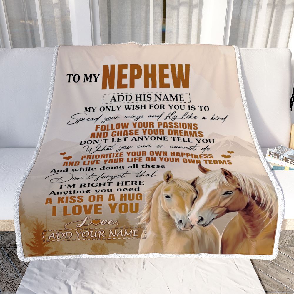 Personalized To My Nephew Gifts Blanket From Aunt Uncle Auntie Horse My Only Wish For You Nephew Birthday Gifts Graduation Christmas Fleece Throw Blanket | siriusteestore