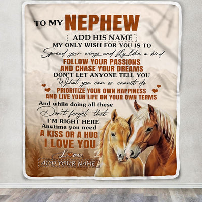 Personalized To My Nephew Gifts Blanket From Aunt Uncle Auntie Horse My Only Wish For You Nephew Birthday Gifts Graduation Christmas Fleece Throw Blanket | siriusteestore