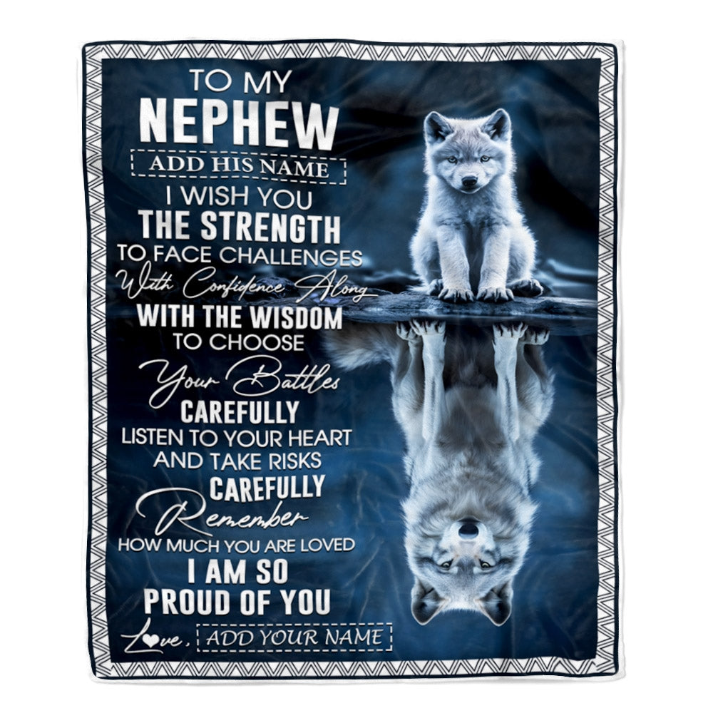 Personalized To My Nephew Gifts Blanket From Aunt Uncle Auntie I Wish You The Strength Wolf Nephew Birthday Gifts Christmas Graduation Custom Fleece Blanket | siriusteestore