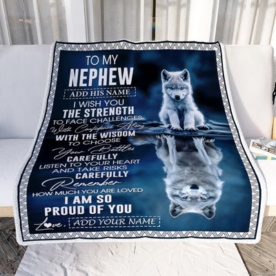 Personalized To My Nephew Gifts Blanket From Aunt Uncle Auntie I Wish You The Strength Wolf Nephew Birthday Gifts Christmas Graduation Custom Fleece Blanket | siriusteestore