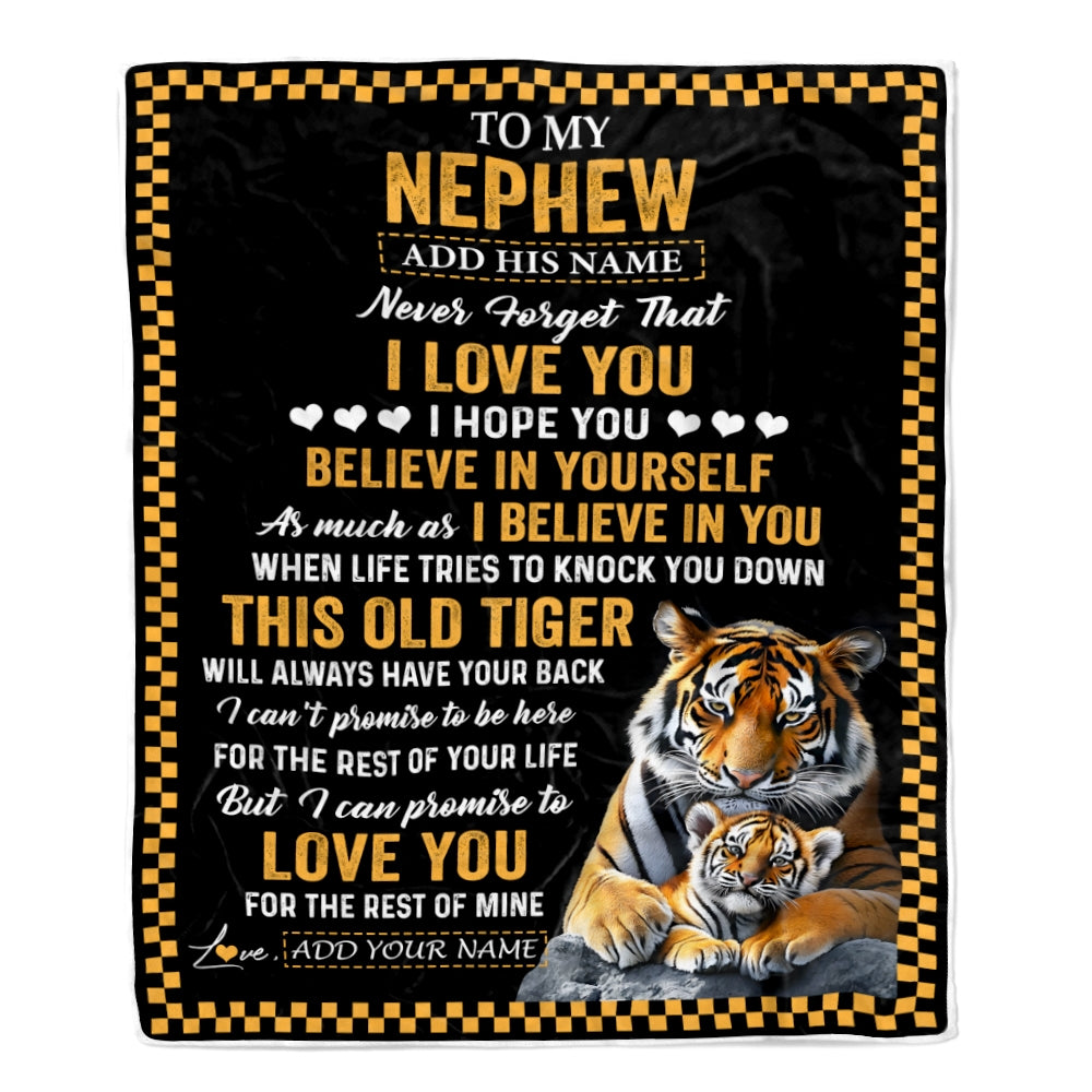 Personalized To My Nephew Gifts Blanket From Aunt Uncle Auntie This Old Tiger Love You Nephew Birthday Gifts Graduation Christmas Customized Fleece Blanket | siriusteestore