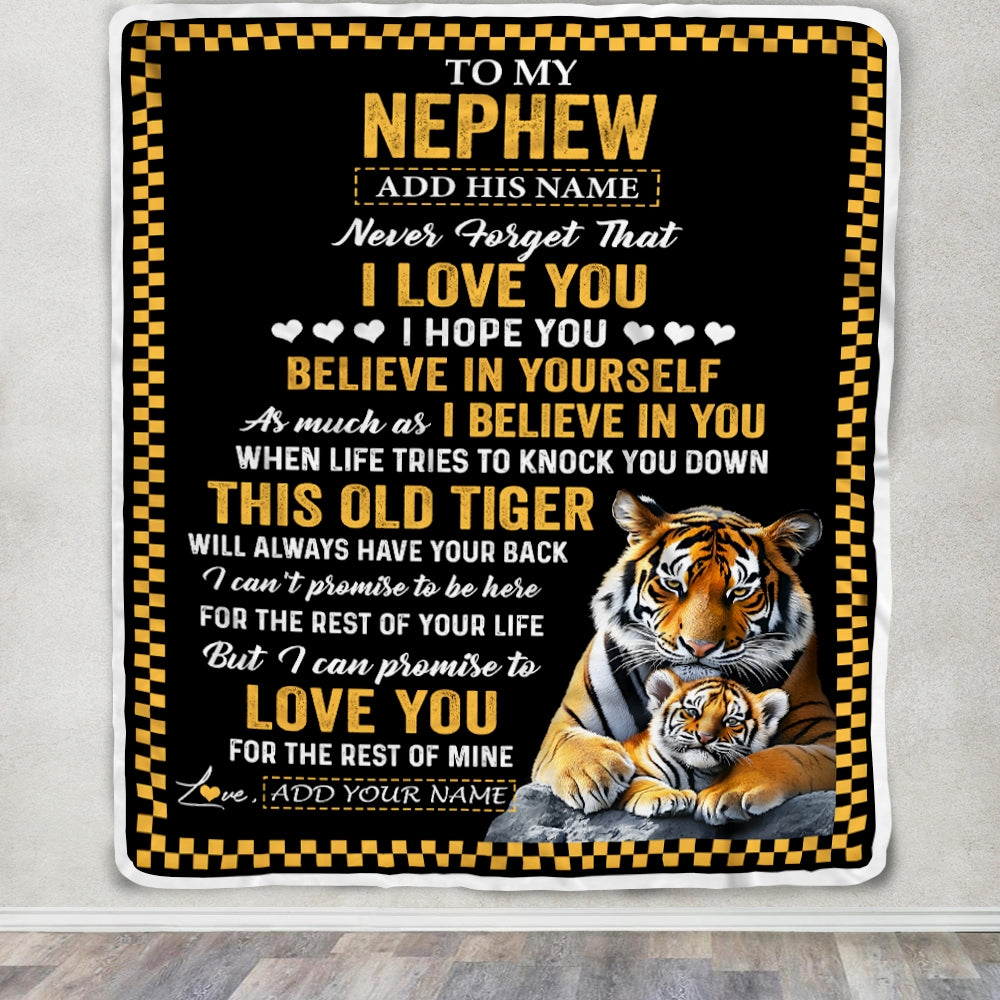 Personalized To My Nephew Gifts Blanket From Aunt Uncle Auntie This Old Tiger Love You Nephew Birthday Gifts Graduation Christmas Customized Fleece Blanket | siriusteestore