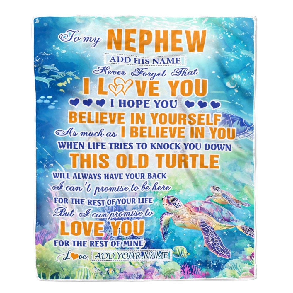 Personalized To My Nephew Gifts Blanket From Aunt Uncle Auntie This Old Turtle Love You Nephew Birthday Gifts Graduation Christmas Customized Fleece Blanket | siriusteestore