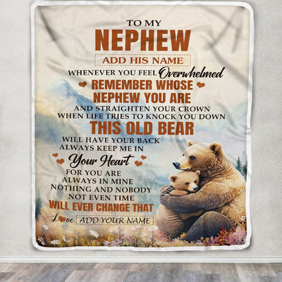 Personalized To My Nephew Gifts Blanket From Aunt Uncle Auntie Whenever Bear Unique Birthday Gifts For Nephew Graduation Christmas Custom Fleece Throw Blanket | siriusteestore