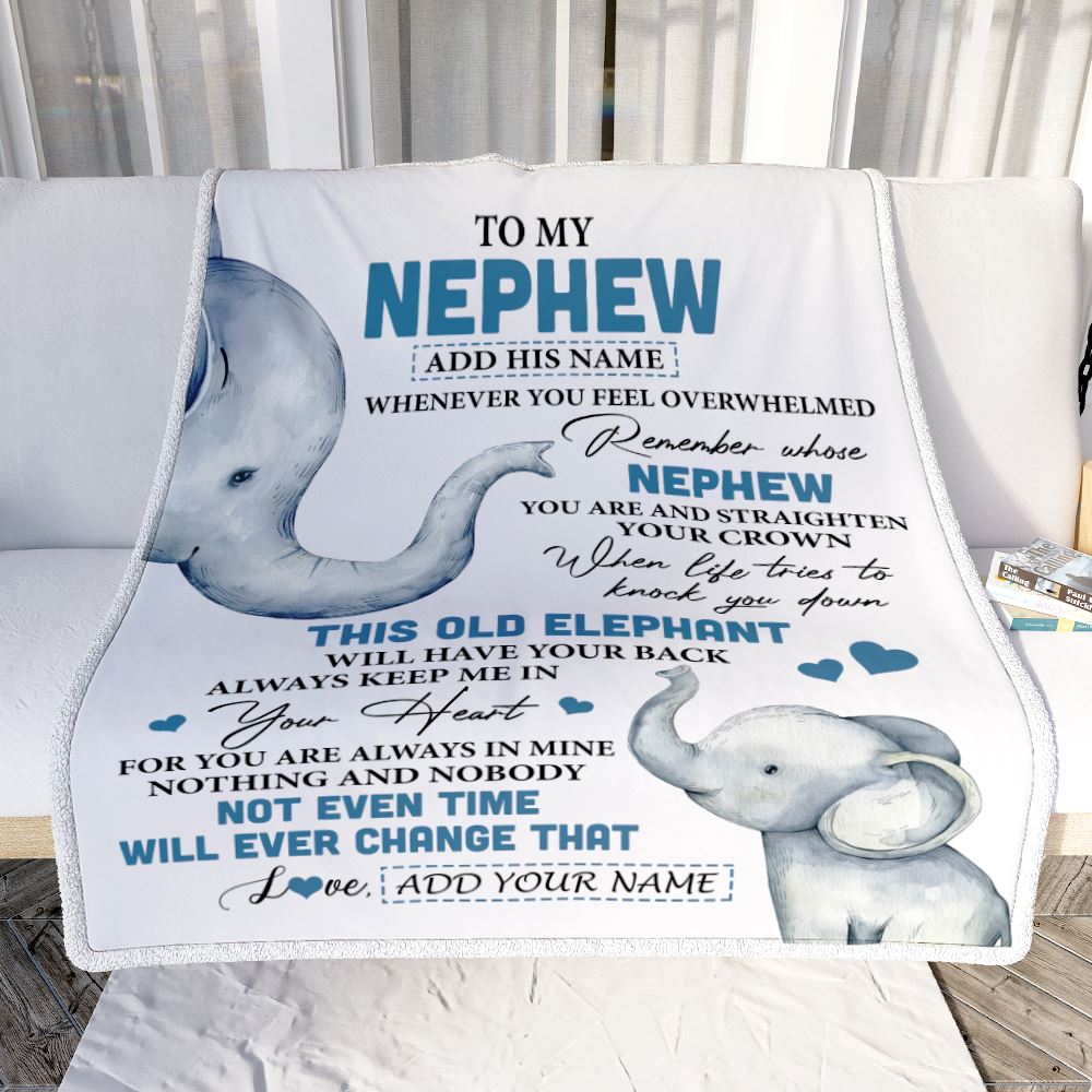 Personalized To My Nephew Gifts Blanket From Aunt Uncle Auntie Whenever Elephant Unique Birthday Gifts For Nephew Graduation Christmas Fleece Throw Blanket | siriusteestore