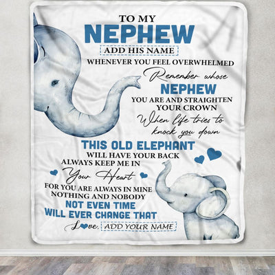 Personalized To My Nephew Gifts Blanket From Aunt Uncle Auntie Whenever Elephant Unique Birthday Gifts For Nephew Graduation Christmas Fleece Throw Blanket | siriusteestore