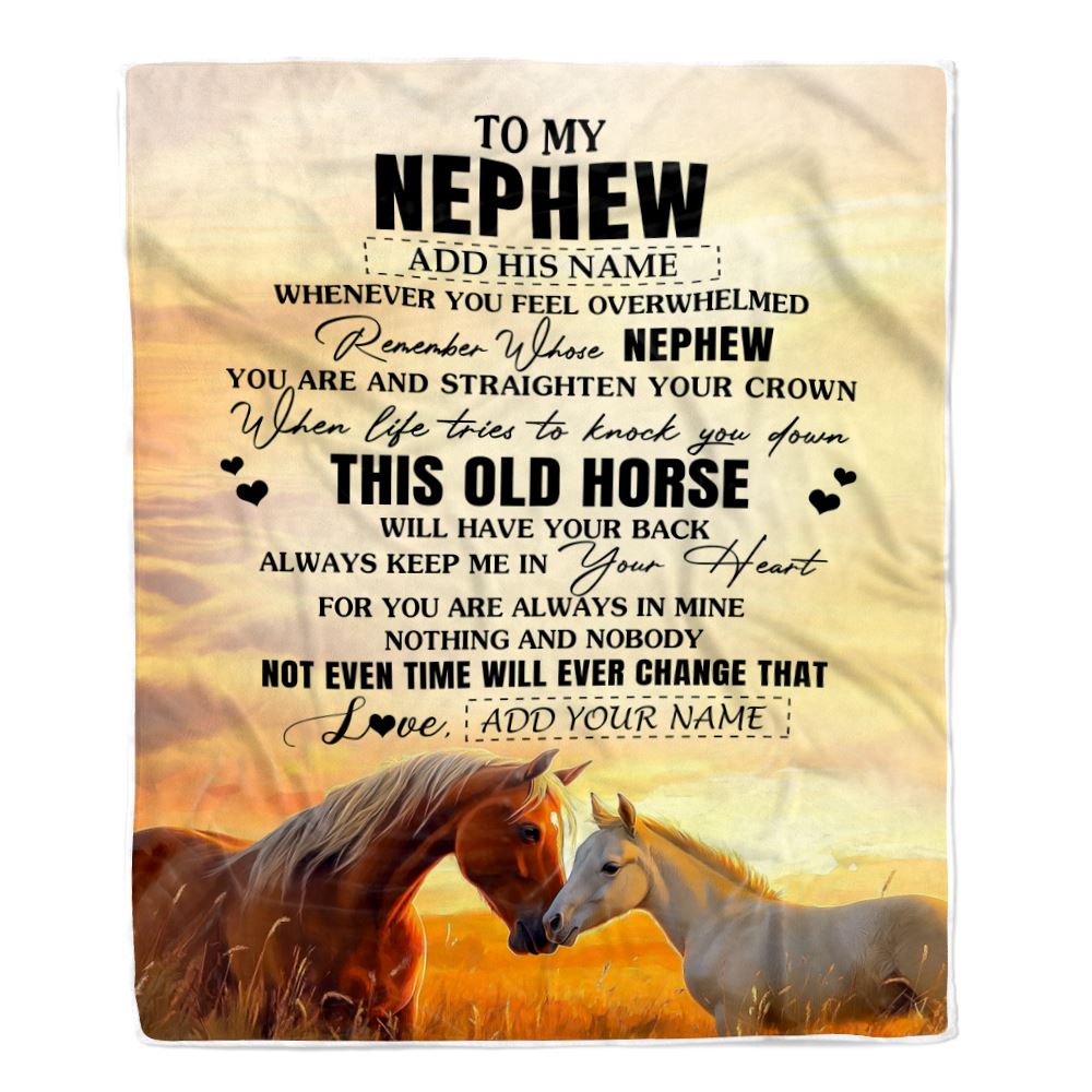 Personalized To My Nephew Gifts Blanket From Aunt Uncle Auntie Whenever Horse Unique Birthday Gifts For Nephew Graduation Christmas Custom Fleece Throw Blanket | siriusteestore