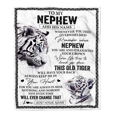 Personalized To My Nephew Gifts Blanket From Aunt Uncle Auntie Whenever White Tiger Unique Birthday Gifts For Nephew Graduation Christmas Fleece Throw Blanket | siriusteestore