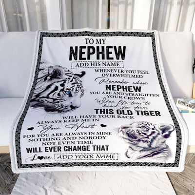 Personalized To My Nephew Gifts Blanket From Aunt Uncle Auntie Whenever White Tiger Unique Birthday Gifts For Nephew Graduation Christmas Fleece Throw Blanket | siriusteestore
