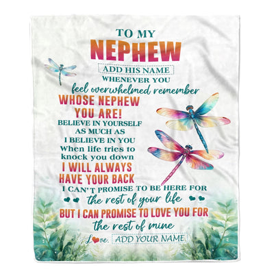 Personalized To My Nephew Gifts Blanket From Aunt Uncle Auntie Whenever You Feel Dragonfly Nephew Birthday Gifts Graduation Christmas Custom Fleece Blanket | siriusteestore