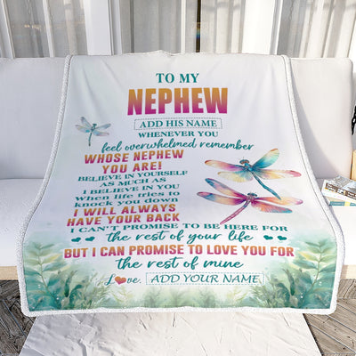 Personalized To My Nephew Gifts Blanket From Aunt Uncle Auntie Whenever You Feel Dragonfly Nephew Birthday Gifts Graduation Christmas Custom Fleece Blanket | siriusteestore