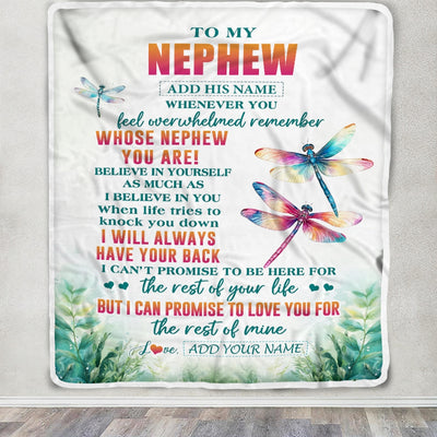 Personalized To My Nephew Gifts Blanket From Aunt Uncle Auntie Whenever You Feel Dragonfly Nephew Birthday Gifts Graduation Christmas Custom Fleece Blanket | siriusteestore