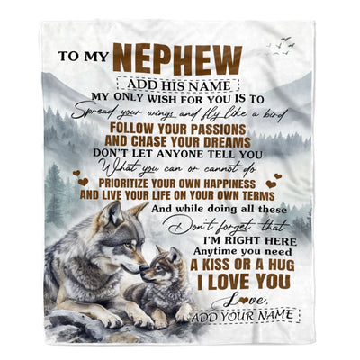 Personalized To My Nephew Gifts Blanket From Aunt Uncle Auntie Wolf My Only Wish For You Nephew Birthday Gifts Graduation Christmas Fleece Throw Blanket | siriusteestore