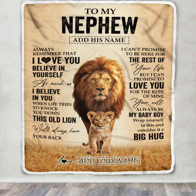 Personalized To My Nephew Gifts Blanket From Uncle Always Remember Lion Gifts For Nephew Birthday Graduation Christmas Customized Fleece Throw Blanket | siriusteestore