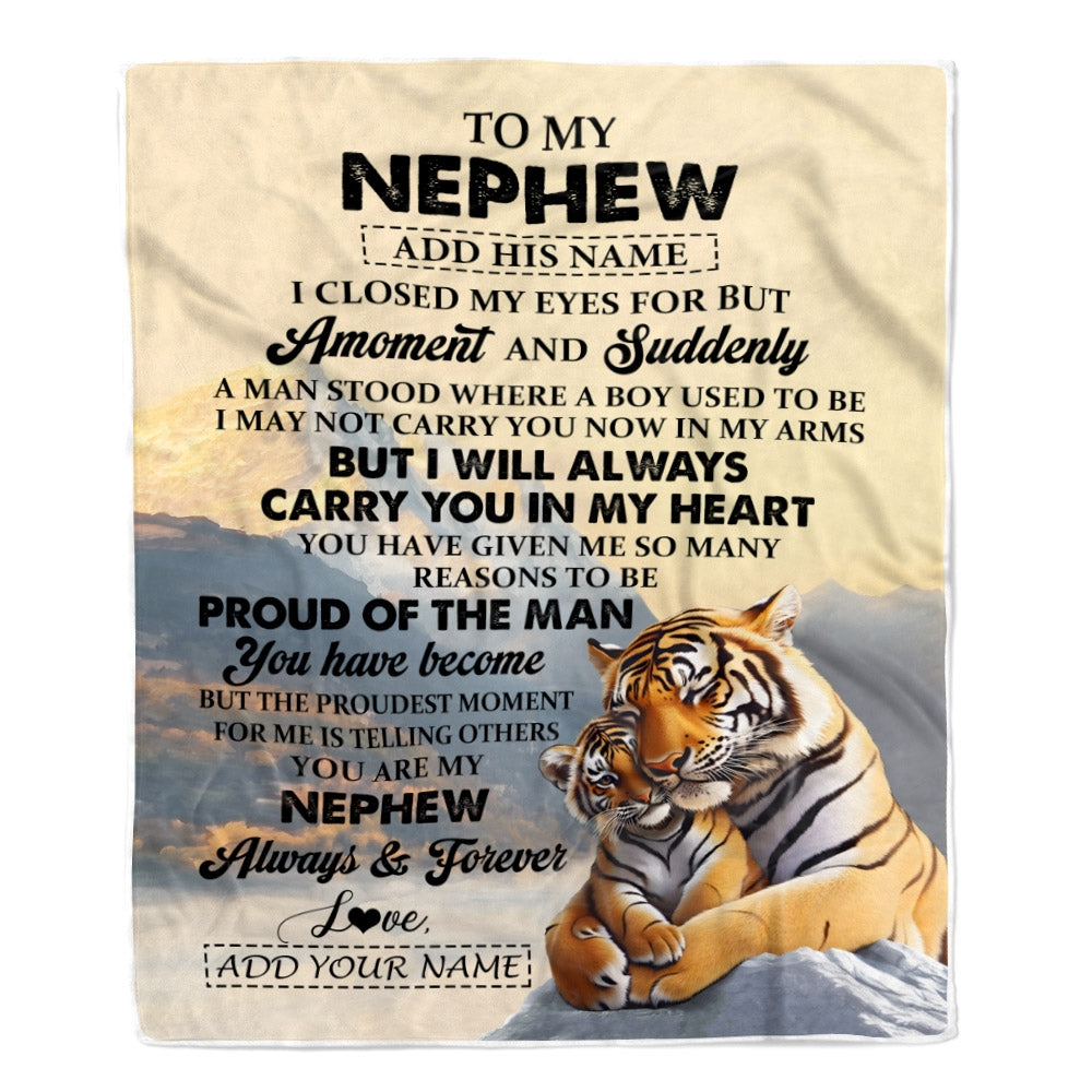 Personalized To My Nephew Gifts Blanket Tiger From Aunt Uncle Auntie You Are My Nephew Birthday Gifts Graduation Christmas Custom Fleece Throw Blanket | siriusteestore