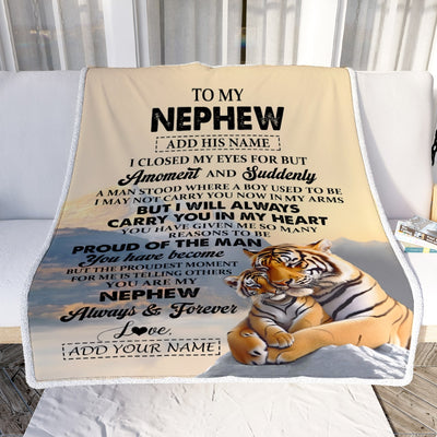 Personalized To My Nephew Gifts Blanket Tiger From Aunt Uncle Auntie You Are My Nephew Birthday Gifts Graduation Christmas Custom Fleece Throw Blanket | siriusteestore