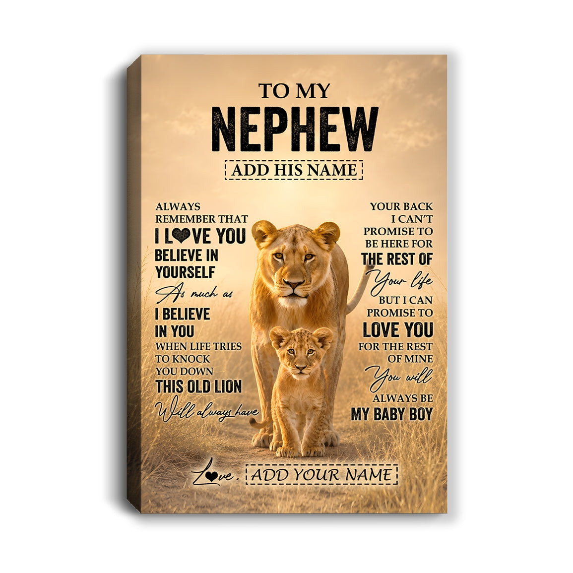 Personalized To My Nephew Gifts Canvas From Aunt Auntie Always Remember Lion Gifts For Nephew Birthday Graduation Christmas Custom Wall Art Framed Canvas | siriusteestore
