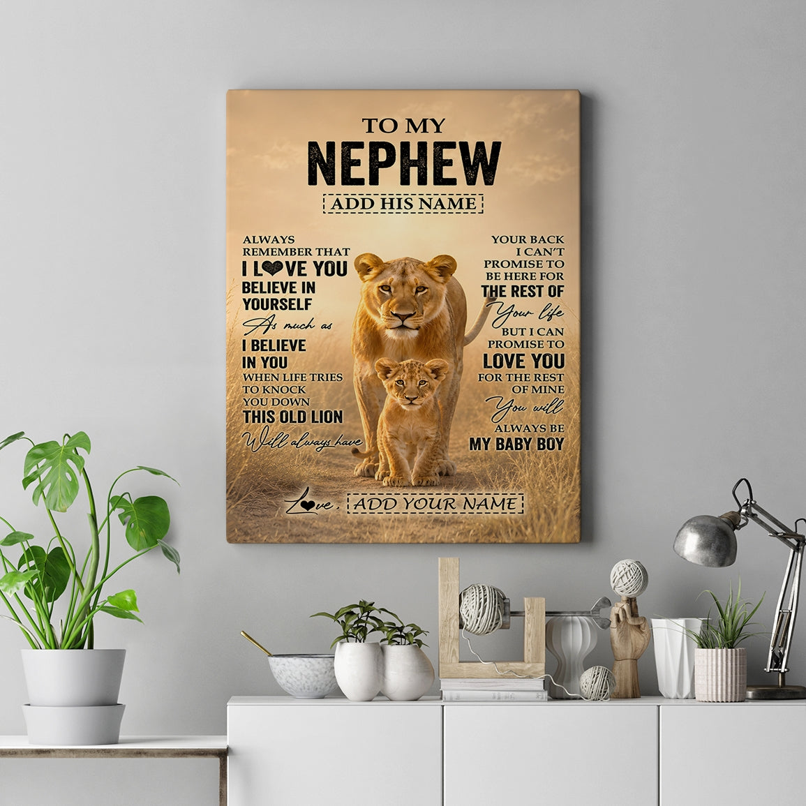 Personalized To My Nephew Gifts Canvas From Aunt Auntie Always Remember Lion Gifts For Nephew Birthday Graduation Christmas Custom Wall Art Framed Canvas | siriusteestore