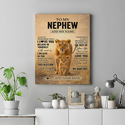Personalized To My Nephew Gifts Canvas From Aunt Auntie Always Remember Lion Gifts For Nephew Birthday Graduation Christmas Custom Wall Art Framed Canvas | siriusteestore