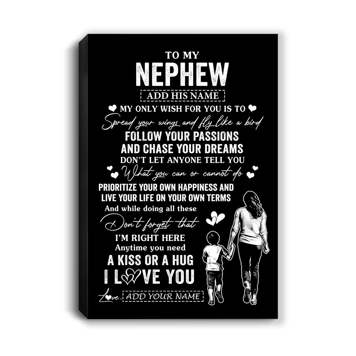 Personalized To My Nephew Gifts Canvas From Aunt Auntie My Only Wish For You Nephew Birthday Gifts Graduation Christmas Custom Wall Art Print Framed Canvas | siriusteestore