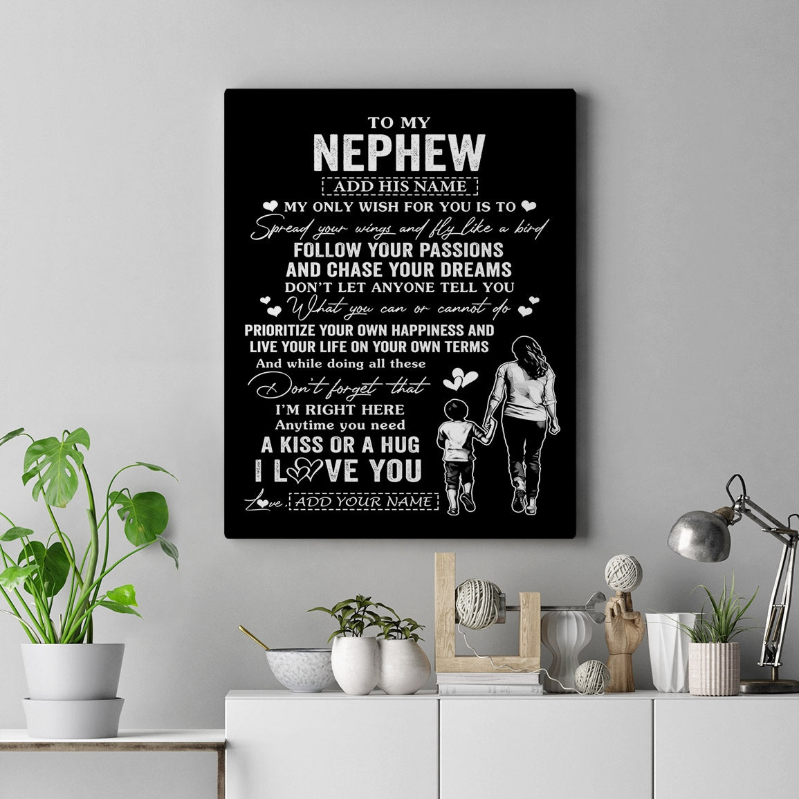 Personalized To My Nephew Gifts Canvas From Aunt Auntie My Only Wish For You Nephew Birthday Gifts Graduation Christmas Custom Wall Art Print Framed Canvas | siriusteestore