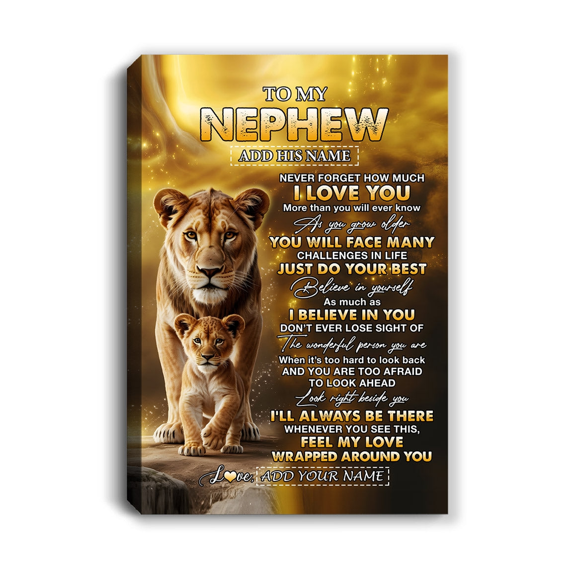 Personalized To My Nephew Gifts Canvas From Aunt Never Forget How Much I Love You Lion Nephew Birthday Gifts Graduation Christmas Custom Wall Art Framed Canvas | siriusteestore