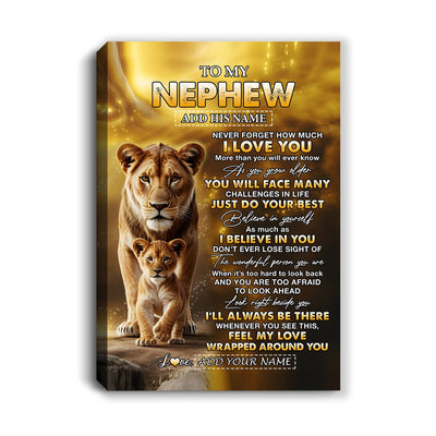 Personalized To My Nephew Gifts Canvas From Aunt Never Forget How Much I Love You Lion Nephew Birthday Gifts Graduation Christmas Custom Wall Art Framed Canvas | siriusteestore
