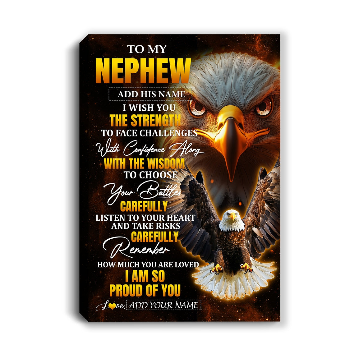 Personalized To My Nephew Gifts Canvas From Aunt Uncle Auntie I Wish You The Strength Eagle Nephew Birthday Gifts Christmas Graduation Custom Wall Art Framed Canvas | siriusteestore
