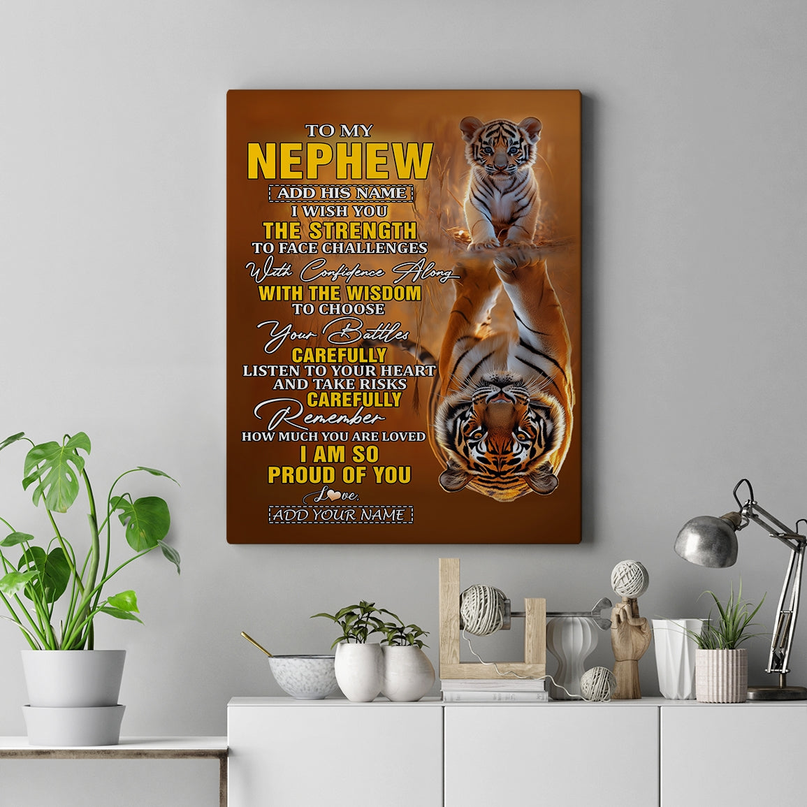 Personalized To My Nephew Gifts Canvas From Aunt Uncle Auntie I Wish You The Strength Tiger Nephew Birthday Gifts Christmas Graduation Custom Wall Art Framed Canvas | siriusteestore