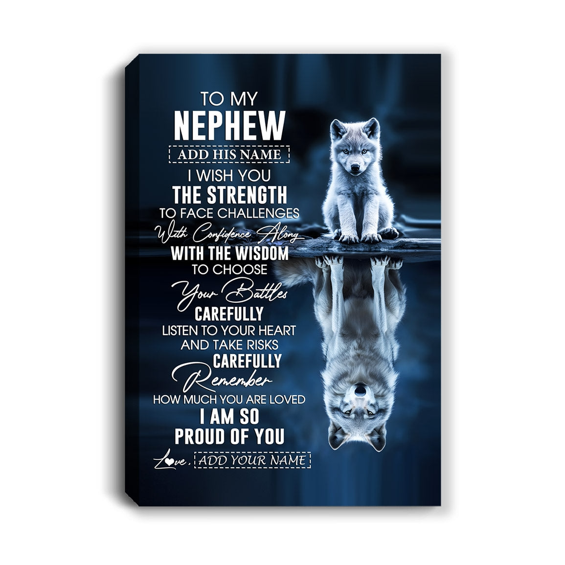 Personalized To My Nephew Gifts Canvas From Aunt Uncle Auntie I Wish You The Strength Wolf Nephew Birthday Gifts Christmas Graduation Custom Wall Art Framed Canvas | siriusteestore
